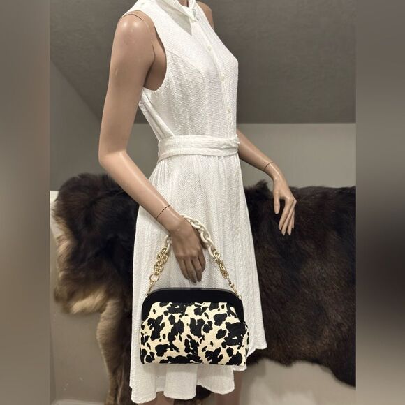 Cow Print Real Hair-on Cowhide Handmade Wooden Frame Shoulder Bag/Crossbody - Picture 6 of 15